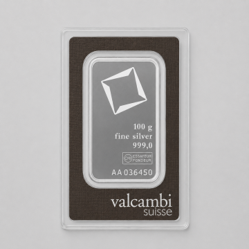 Valcambi Suisse 100g Silver Minted Bar (With Certificate)