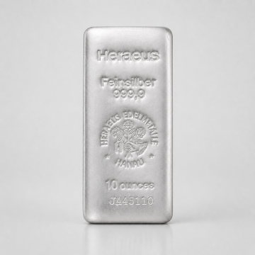 Heraeus 10oz Silver Cast Bar (With Certificate)