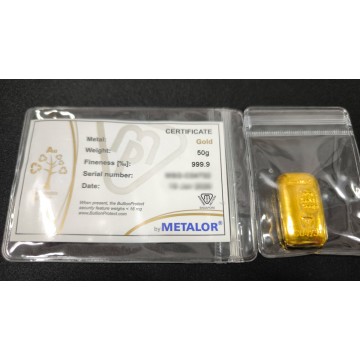Metalor 50g Cast Gold Bar - (With Certificate) Basic Packaging - SPECIAL PROMO (Call For Special Price)