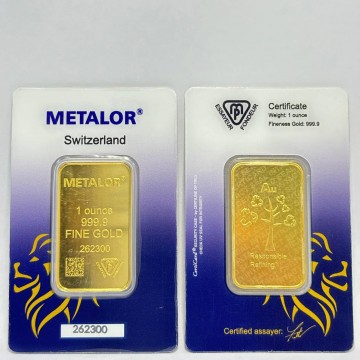 Best Seller - Metalor 1oz Gold Minted Bar (With Certificate) SPECIAL PROMO (Call for Special Price)