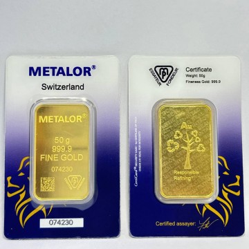 Metalor 50g Gold Minted Bar (With Certificate) SPECIAL PROMO (Call for Special Price)